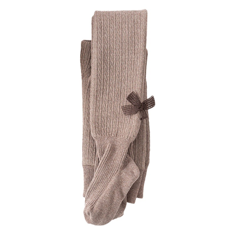 Leggings para bebés con forro polar, calcetines infantiles para otoño e invierno, medias gruesas con lazo negro para niñas pequeñas y niños pequeños.