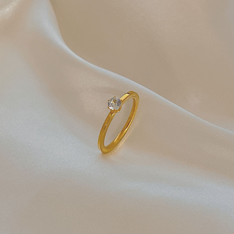 Rings Classification Simple Style Solid Color Titanium Steel Plating Inlay Zircon Rings