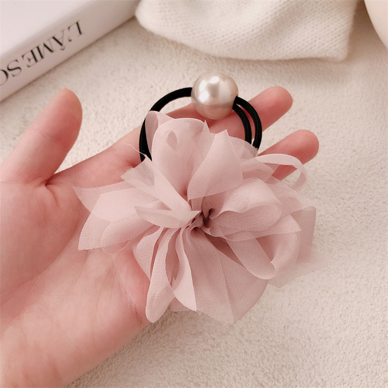 Versión coreana de hilo de malla de alta calidad, cuerda para el cabello de perlas, temperamento noble, cuerda para el cabello de moda, banda de goma de cola de caballo alta, accesorios para el cabello de todo fósforo