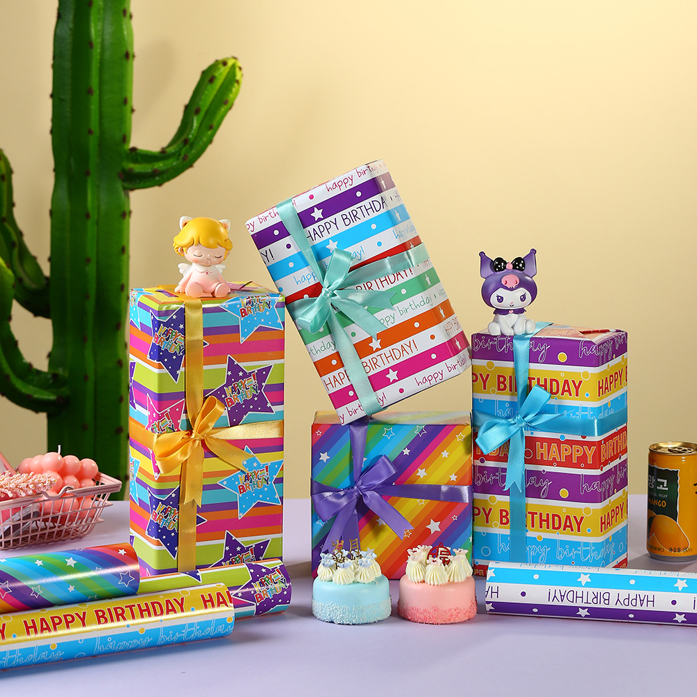 Amazon nuevas letras coloridas estrella de cinco puntas papel de regalo de cumpleaños papel de regalo de dibujos animados papel de regalo