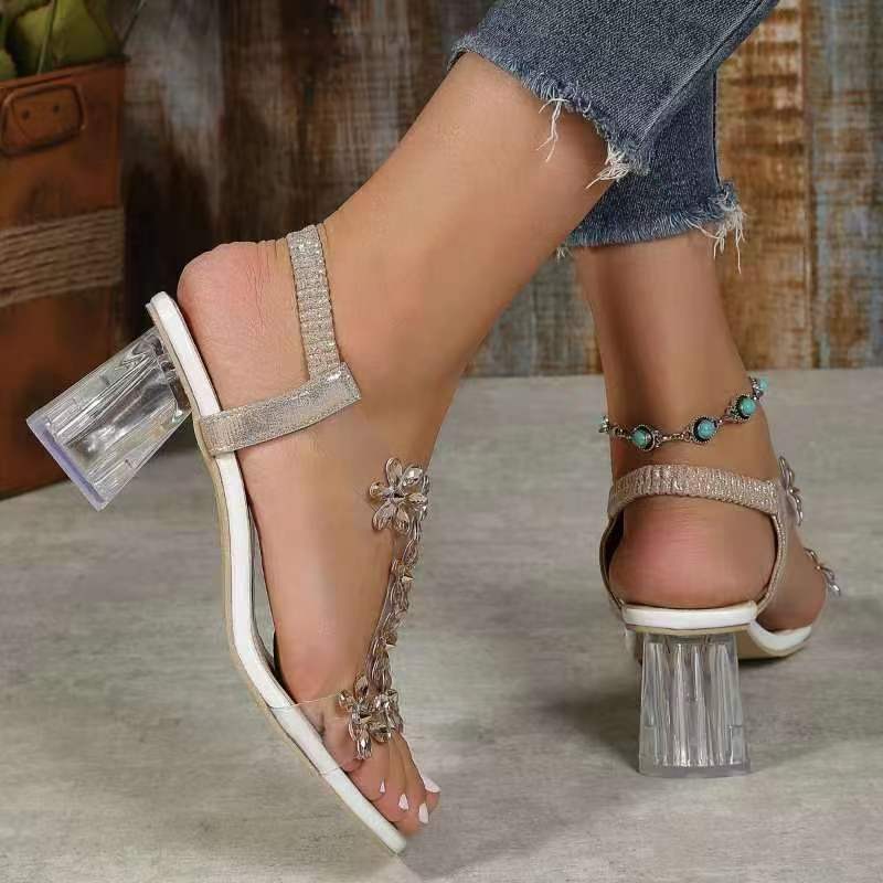 Größe 35–42, große Sandalen für Damen, 2024, Sommer, neue Kristalle, grobe Mode, mittelhoher Absatz, transparente High Heels_voghion.com