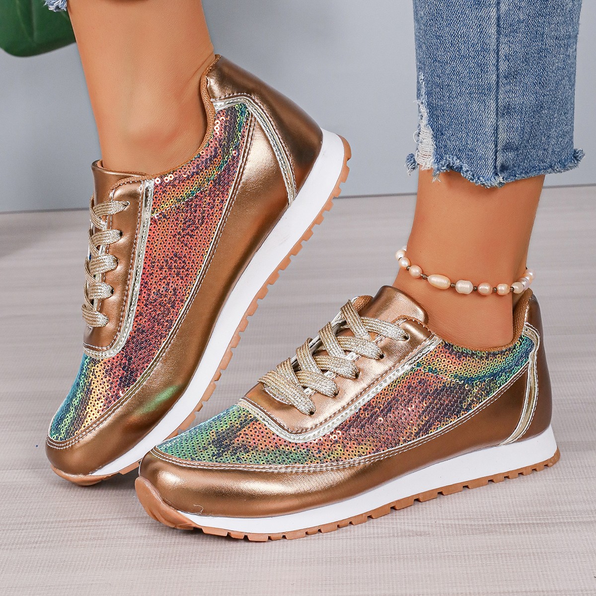 Women's Casual Sports Solid Color Sequins Round Toe Sports Shoes display picture 5