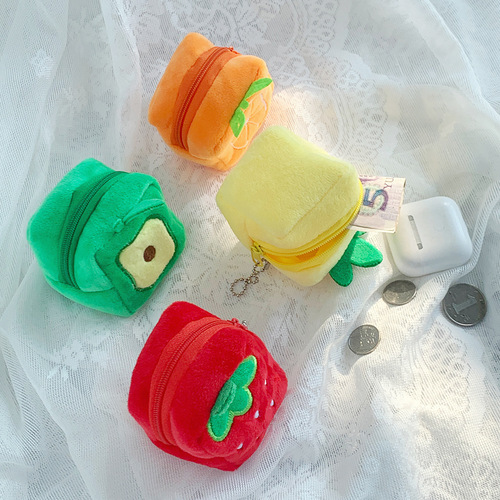 New creative fruit square bag cute plush pendant coin purse coin bag data cable bag lipstick bag wholesale