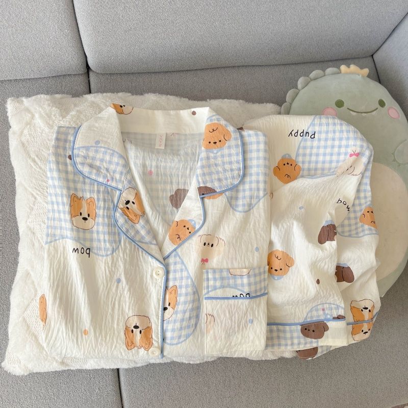 Nube de algodón pijama mujer primavera y otoño nuevo lindo pantalón de manga larga de dibujos animados dulce y suelto conjunto de ropa casera casual