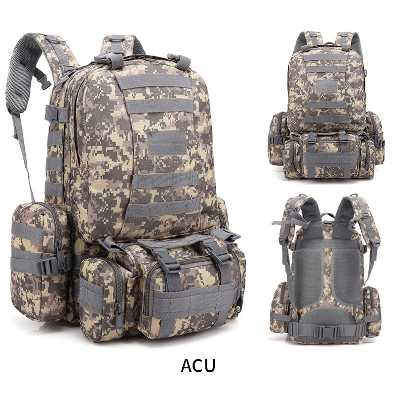 Mochila de montañismo combinada para exteriores de gran capacidad, mochila multifuncional, mochila táctica de viaje de camuflaje militar de tela Oxford para hombres