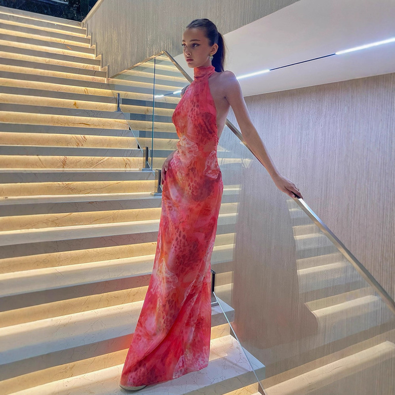 Aliexpress Cross-Border Summer New Seaside Resort Style Sexy Sleeveless Halterneck Backless Long Skirt Dress for Women