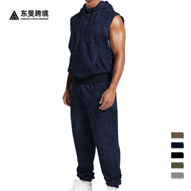 24 años TEMU nuevo hombre tendencia callejera europea y americana de moda hace vieja impresión de flores trituradas sin mangas pantalones con capuz