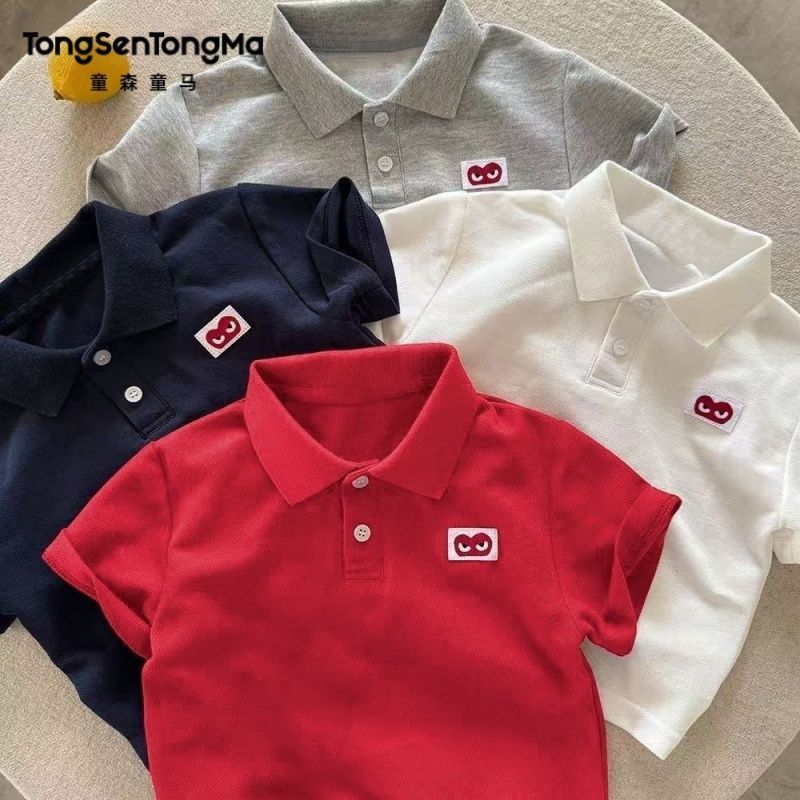 Cross-border pure 100 summer new cartoon stylish boys and girls children's baby cute turn-down collar short-sleeved T-shirt polo shirt