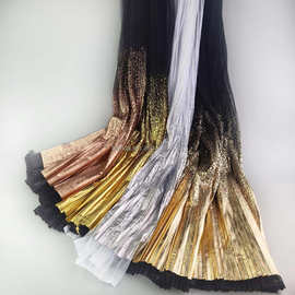 时尚新款网布满烫金渐变压褶 压皱工艺网眼布网纱裙垂感面料