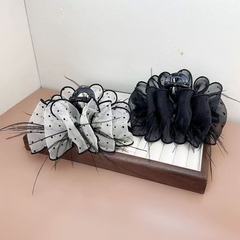 韓国の新しいスタイルのバブルメッシュ水玉ヘアピン女性のためのエレガントでハイエンドの大きな羽のサメクリップヘッドドレス