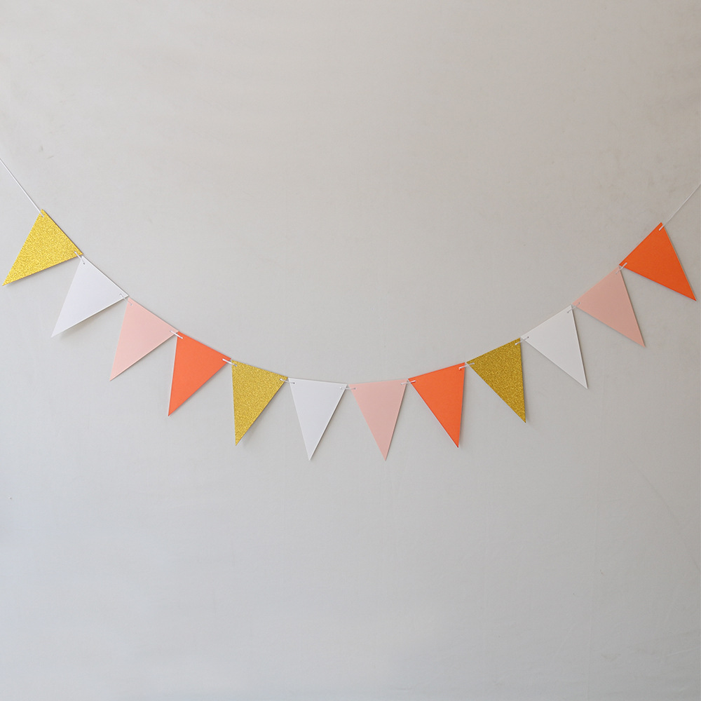 Bandera Triangular con Patrón de Ondas en Papel Dorado, Decoración de Cumpleaños, Pancarta Festiva, Decoración de Fondo para Fiestas, Accesorio de Fondo, Bandera Triangular
