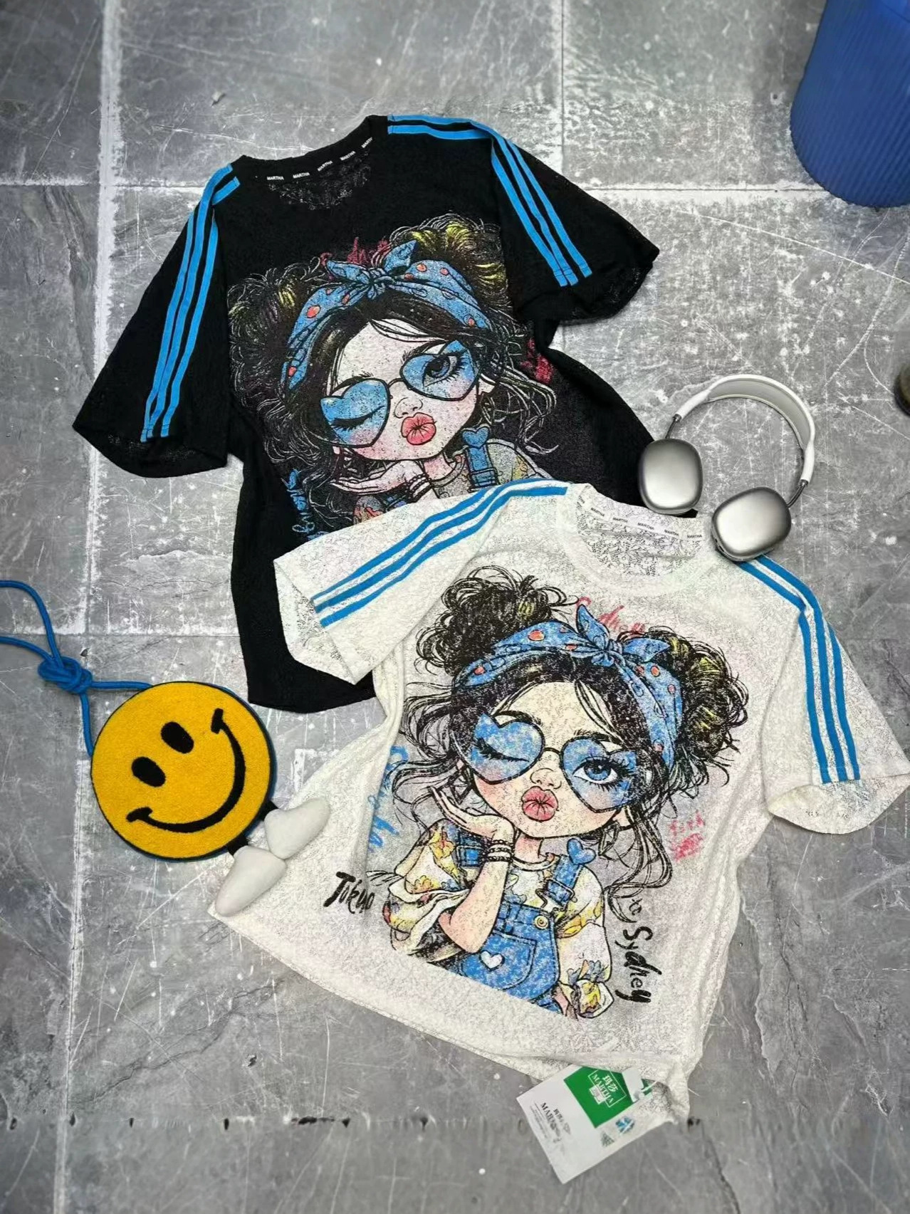 Marca de marea nueva impresión pesada de dibujos animados de estilo medio largo largo largo suelto camiseta de manga corta image 1