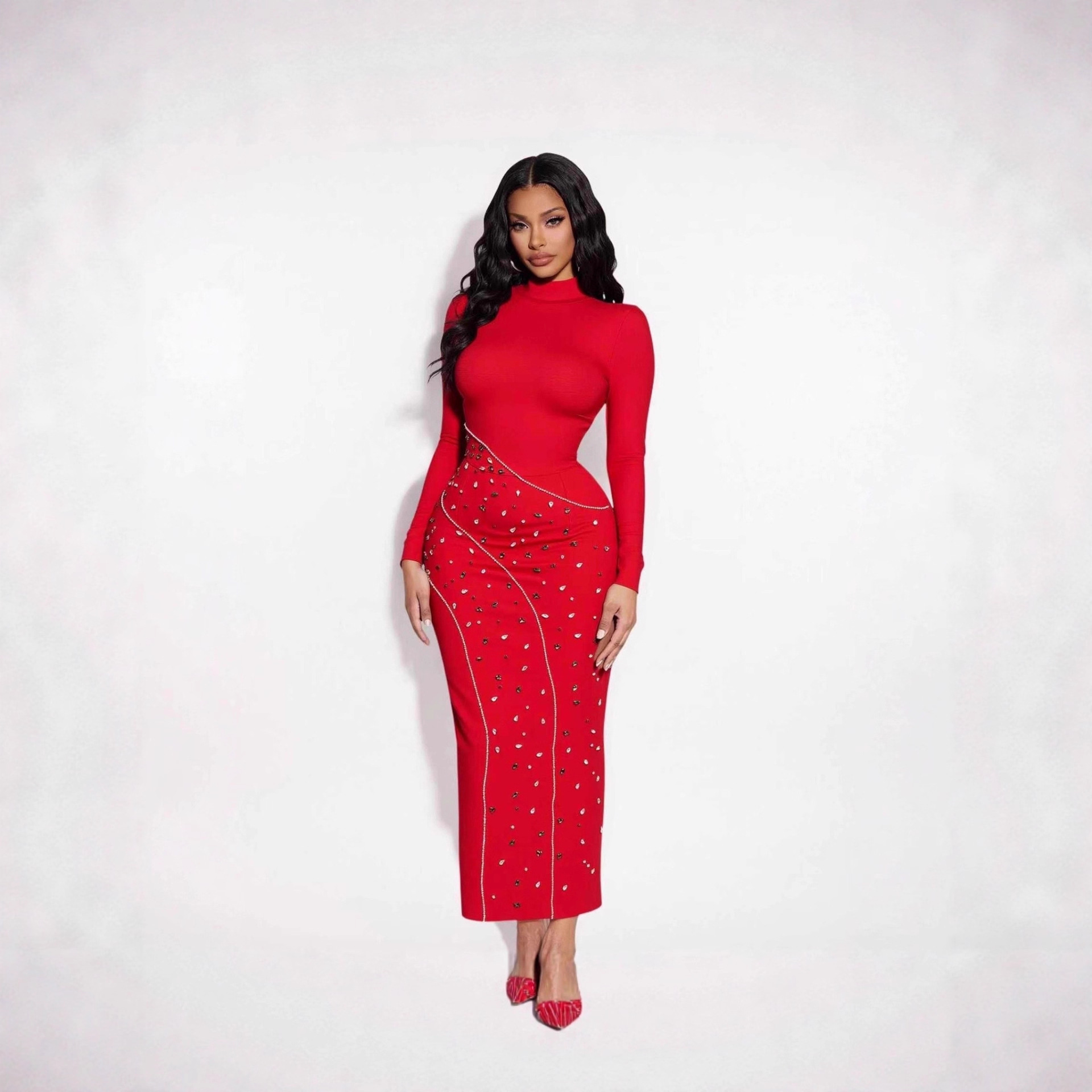 European and American Cross-Border Classy Luxury Diamond-Encrusted Ladylike Elegant Bandage Women's Dress Evening Dress Bandagedress