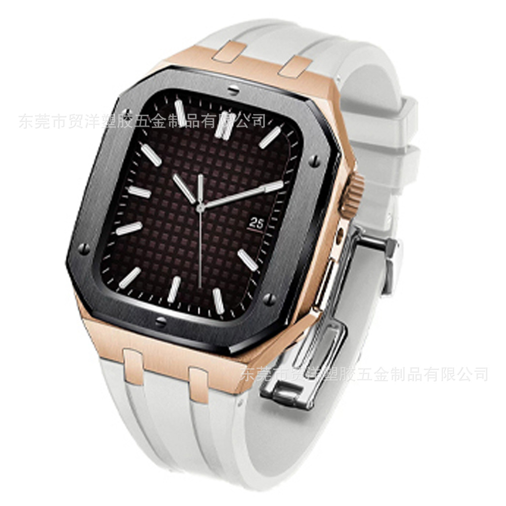 Adecuado para Apple Watch Correa iwatch78 botón de actualización de segunda generación carcasa de acero inoxidable cubierta protectora de caucho flúor