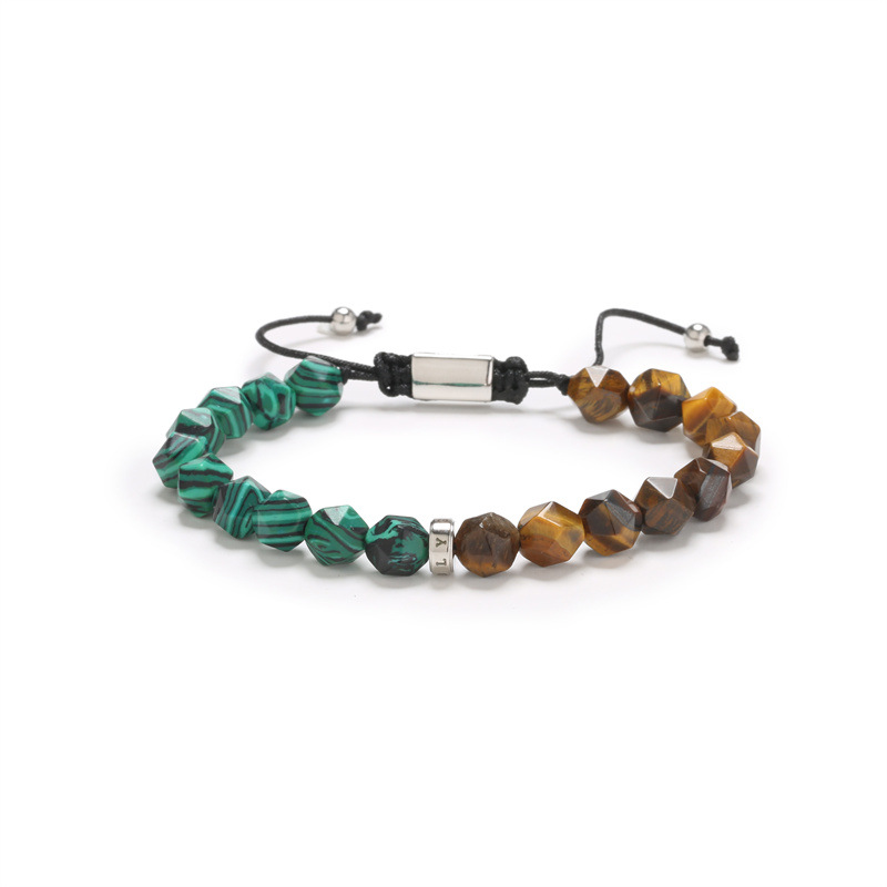 Europea y americana transfronteriza diamante corte Tiger Eye piedra con cuentas pulsera tejida negro ágata brillo piedra pulsera con cuentas para hombres y mujeres