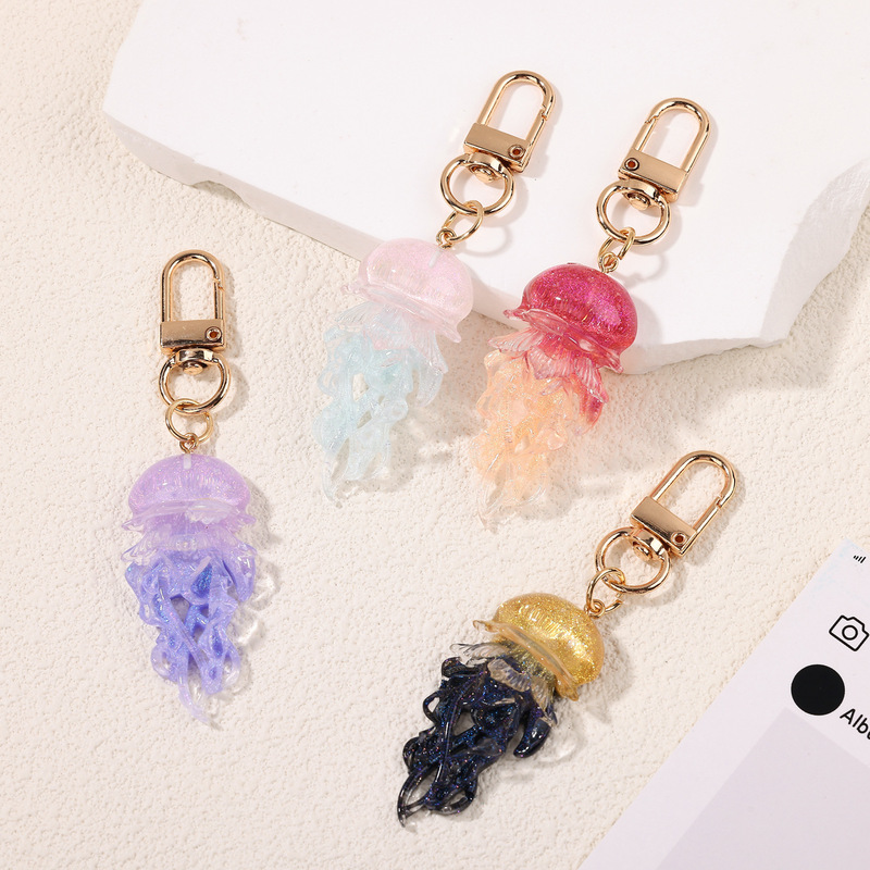 Ocean Series Style Colorful Jellyfish Keychain Resin Glue Bag Pendant