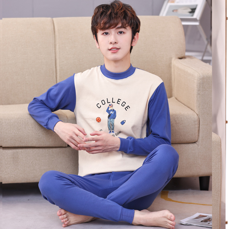 Ropa de otoño para niños pantalones largos traje de ropa interior para hombres algodón primavera y otoño algodón pijamas para niños medianos y grandes ropa de línea de suéter de algodón