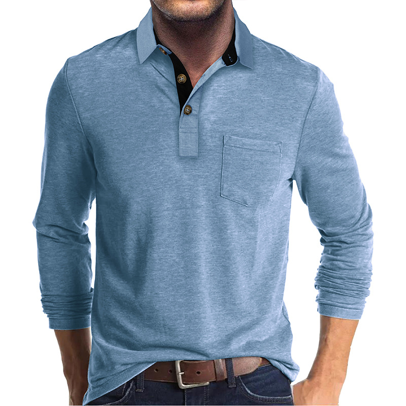 T-shirt con risvolto a maniche lunghe POLO da uomo Camicia base autunnale e invernale Top Polo_voghion.com