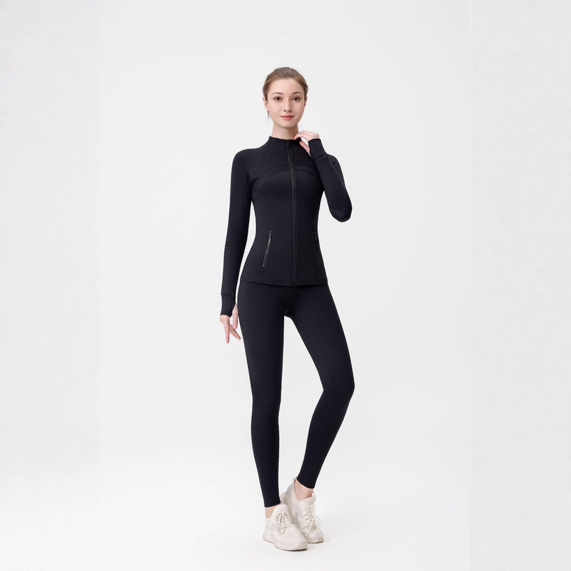 Lulu Original Label Set Df Stand Collar Jacket Nine-Point Pants Women's Tight-Fitting Stretch Yoga Long-Sleeve Fitness Running Sportswear