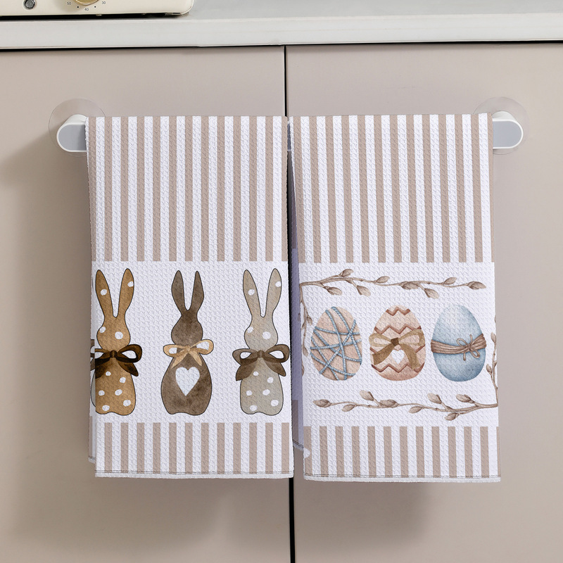 Waffle Kitchen Towel Set of 2, Rabbit Style, 380Gsm, Absorbent Hand Towel, Absorbent Tea Towel