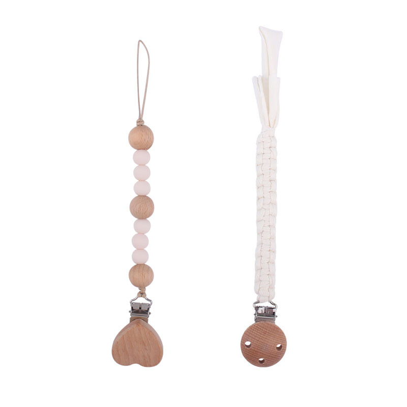 Nuevos suministros para bebés Beech Love Clip calmante bebé tela de algodón anti-gota Cadena de silicona perlas pezón cadena traje