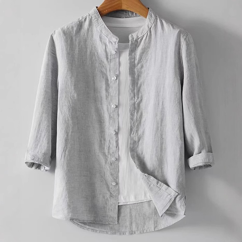Summer New Three-Quarter Sleeve Men's Linen Shirt Loose Stand Collar Thin Breathable Solid Color Cotton and Linen Shirt Men's Clothing Summer New Three-Quarter Sleeve Men's Linen Shirt Loose Stand Collar Thin Breathable Solid Color Cotton and Linen Shirt Men's Clothing