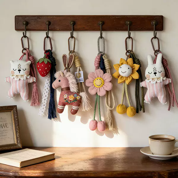Cute Forest-Style Fabric Three-Dimensional Flower Cartoon Doll Pendant Retro Bag Keychain Lanyard Student Decoration