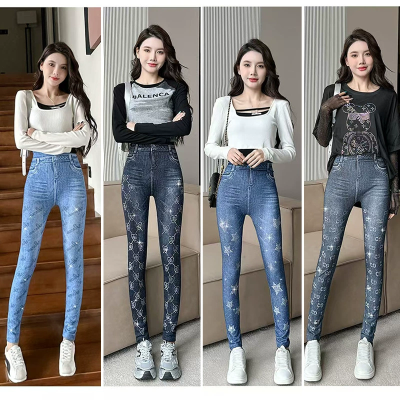 Джинсовые джинсовые леггинсы с высокой талией