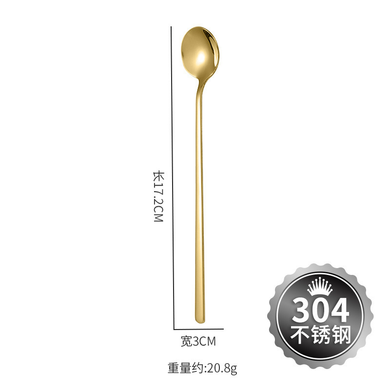 304 de acero inoxidable cuchara redonda pequeña cuchara de café cuchara de mango largo cuchara de mezcla cuchara de postre hogar cuchara de helado fábrica al por mayor