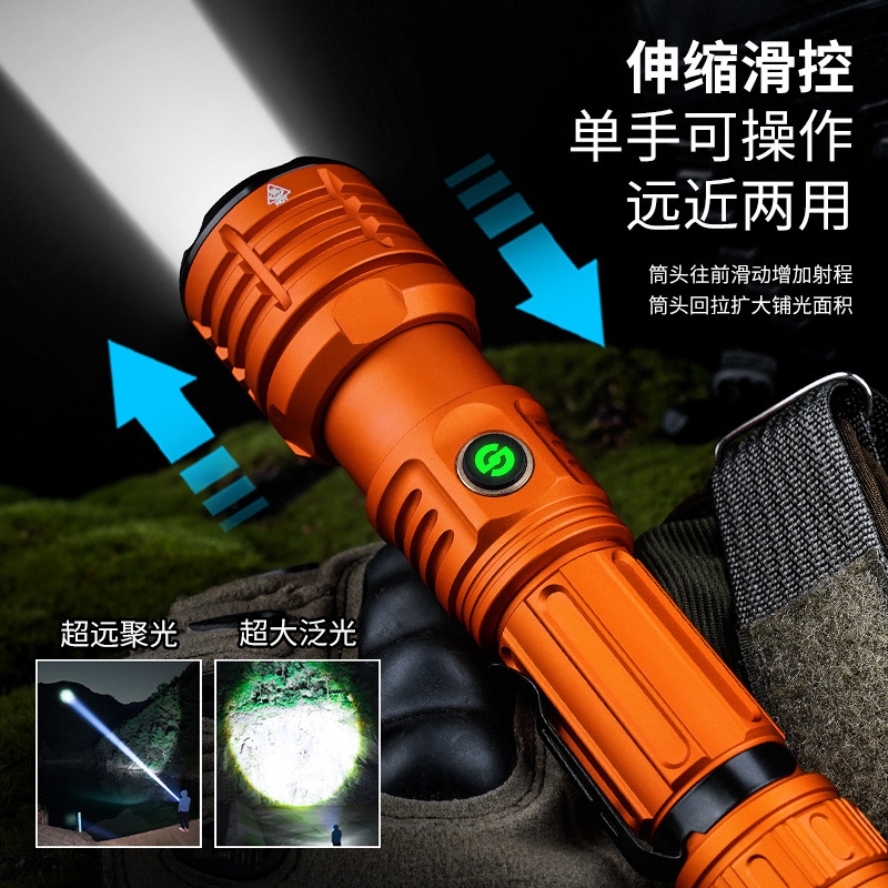 跨境新款白激光超亮强光LED照明手电筒变焦充电户外远射大功率|undefined
