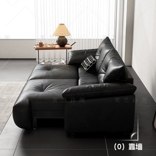 Italian Multifunctional Sofa Bed, Genuine Leather, Zero Wall Electric, Extremely Simple Living Room, Retractable Functional Sofa, Elegant and Simple