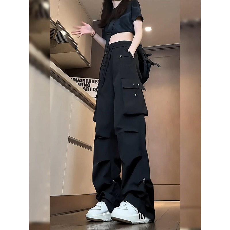Black overalls men's spring and summer new fashion brand American-style functional waterproof assault pants multi-pocket straight casual trousers Black overalls men's spring and summer new fashion brand American-style functional waterproof assault pants multi-pocket straight casual trousers