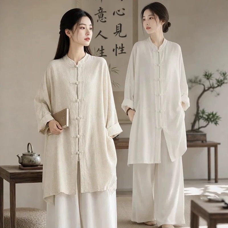 棉麻禅意佛系女装禅服寺院拜佛素衣宽松居士服女款太极练功服套装