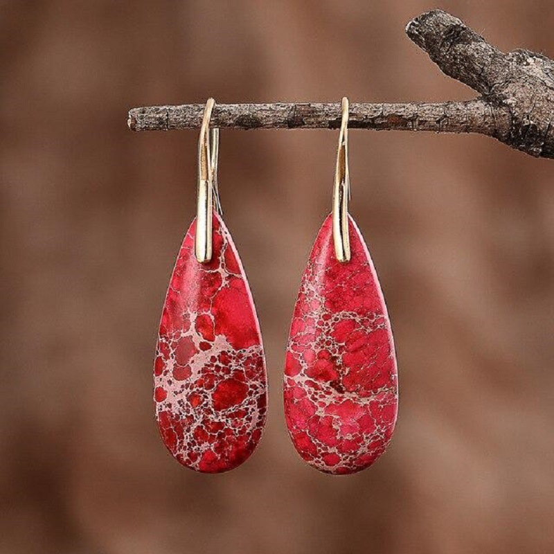 1 Pair Simple Style Water Droplets Inlay Agate Natural Stone Drop Earrings display picture 5