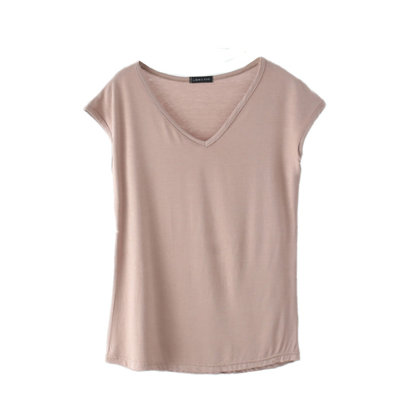 夏の薄いモデルのモーダルの袖なしのtシャツの女性vネックの半袖の上着のゆったりした大きいサイズのベストのカジュアルな純色の底のシャツ