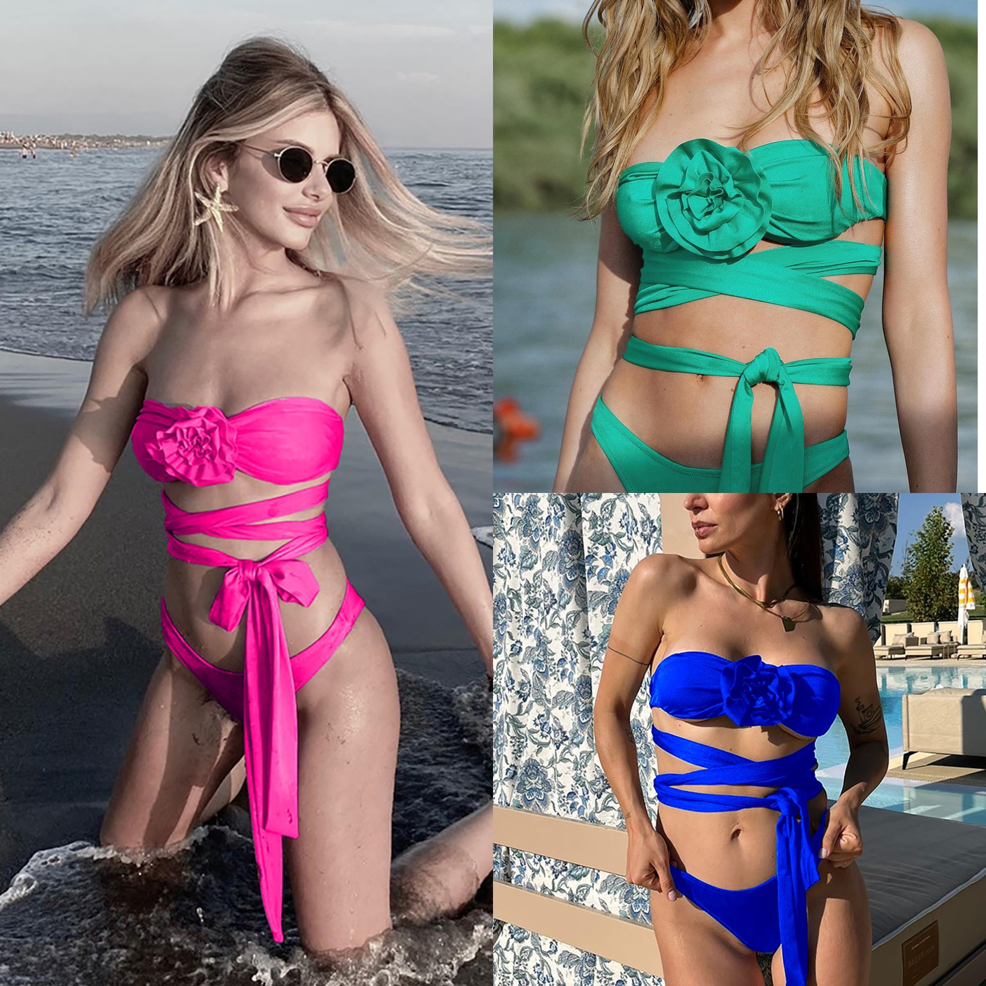 Mujeres Color Sólido Juego De 2 Piezas Bikinis Traje De Baño display picture 1