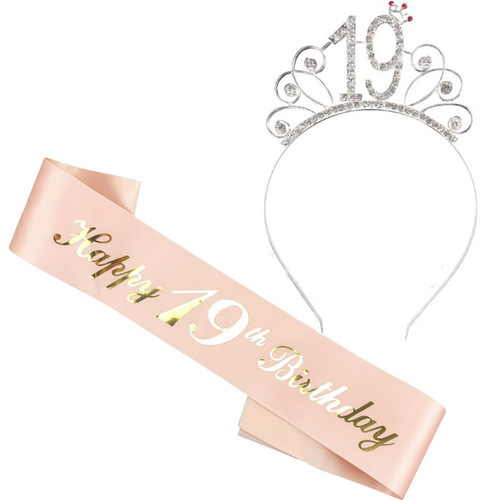Amazon Party Birthday Crown Number Headband Etiquette Ribbon Rose Gold Birthday Birthday Strap Set