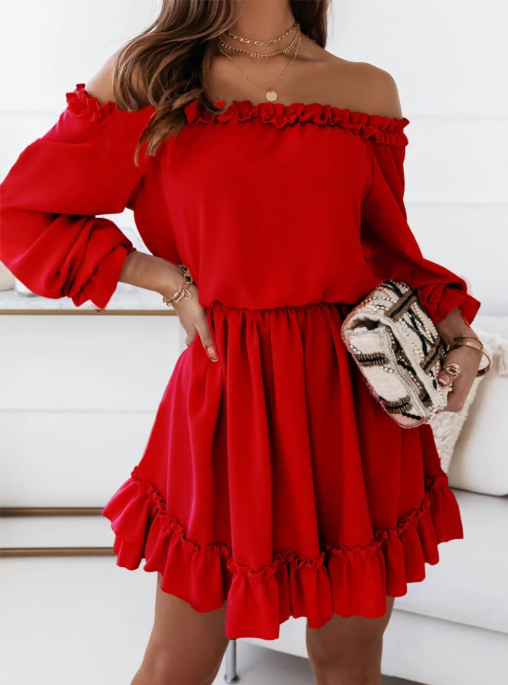 Women's Regular Dress Fashion Off Shoulder Patchwork Long Sleeve Solid Color Above Knee Daily display picture 3