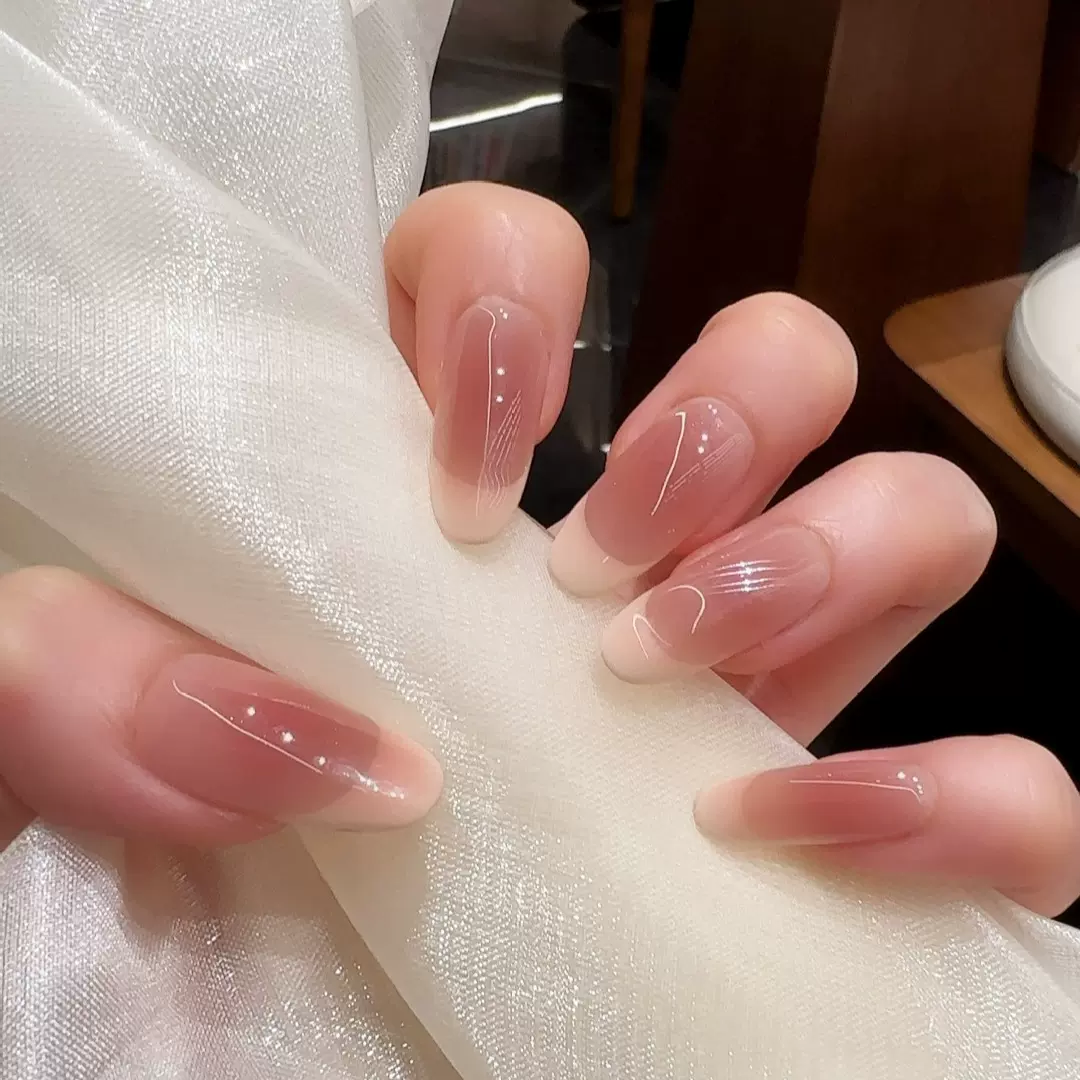 （东洲钻+手工喷枪）简约风光疗美甲 纯手工穿戴甲假指甲贴片