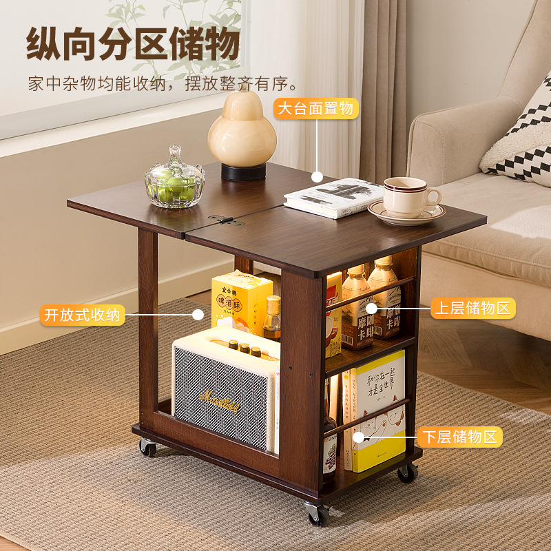モバイルコーヒーテーブル折りたたみテーブル小さなアパートのリビングルームホームソファバルコニーダイニングテーブル兼用無垢材中古カート|undefined