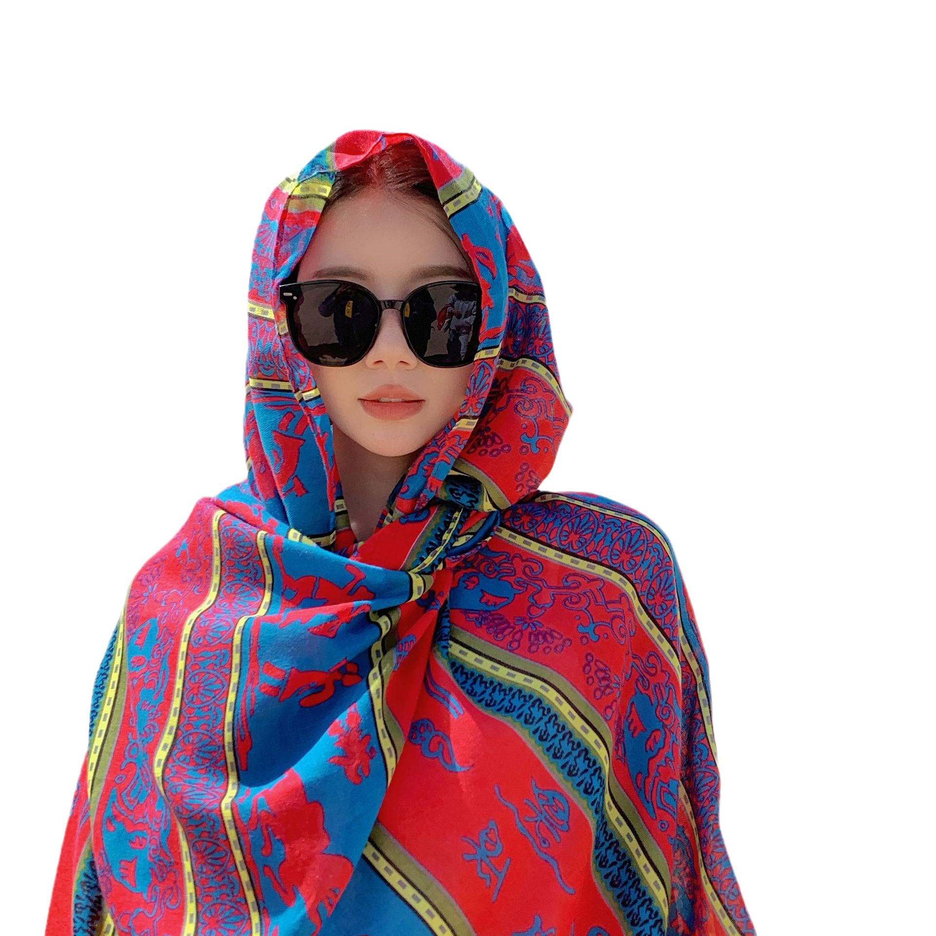 2023 nuevo estilo étnico retro viajes protector solar bufanda tótem impresión larga borla bufanda del Mantón del todo fósforo para las mujeres