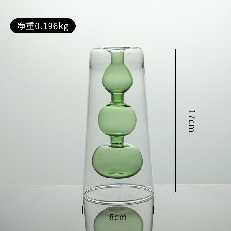 Nórdico simple doble capa colorido arreglo floral florero de vidrio sala de estar decoración escritorio creativo personalizado hidropónico decorativo florero