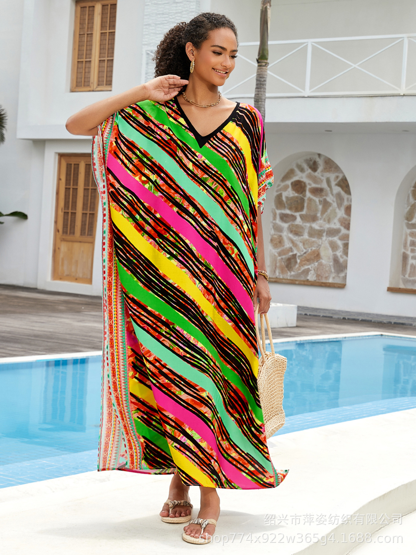 Camiseta de playa algodón impresa bohemia vestido vestido bat-mangas túnica bañador abrigo AT621