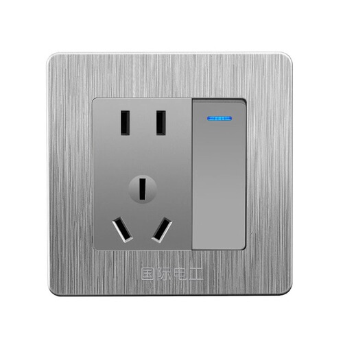 International Electrician Wall Switch Panel, Brushed Gray, Single Gang, One/Two-way, Multi-Control, Five-Outlet, Home Use, Flush-Mounted Socket