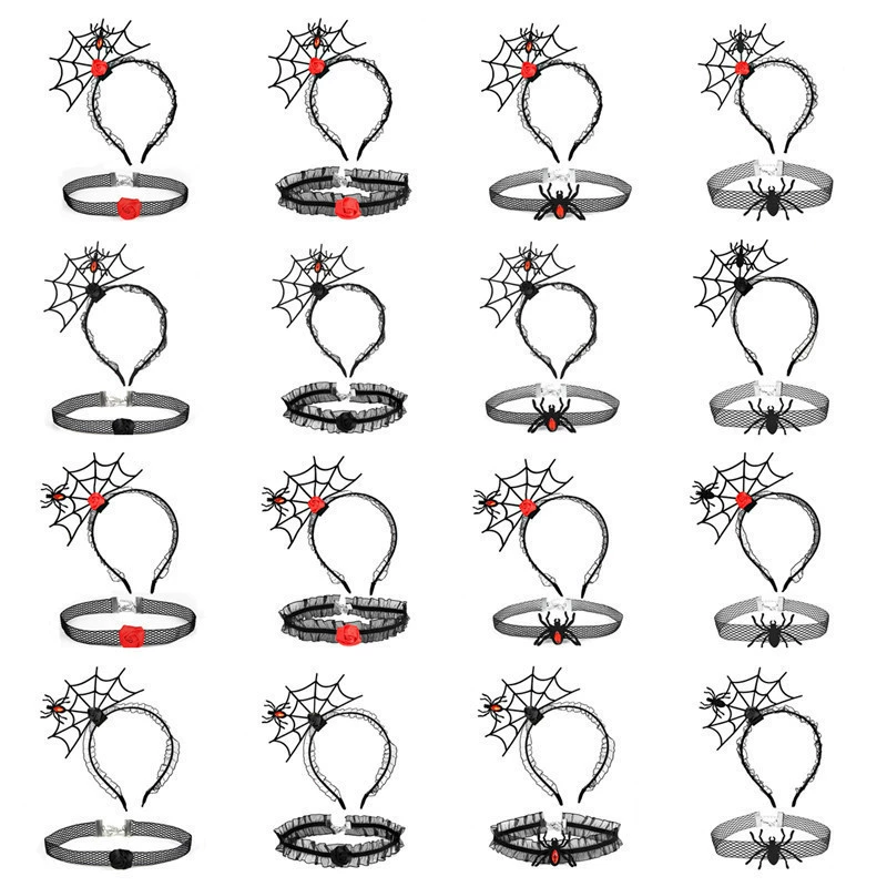 Реквизит для праздничной атмосферы на Хэллоуин, заколка для волос, реквизит для фотосессии интернет-знаменитостей, обруч для волос, комплект с воротником, повязка на голову в виде паутины, вечерние