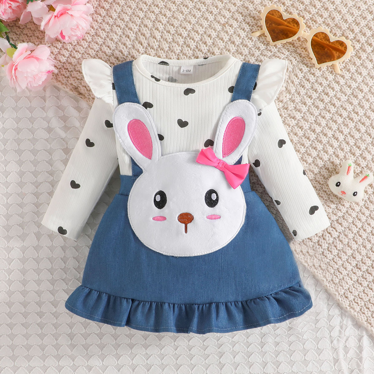 Conjunto de roupa bebé estampado love coelho manga comprida_voghion.com