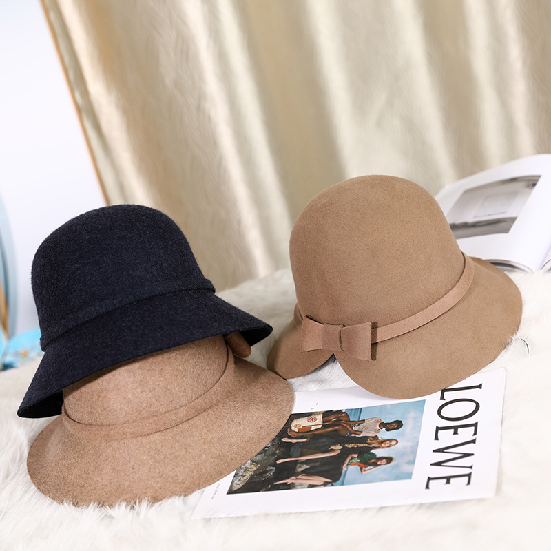 Sombrero de otoño e invierno pura lana estilo Coreano Japonés personalidad la moda brecha arco pequeño sombrero cúpula en stock al por mayor