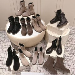 2025新款真皮百搭简约真皮圆头短筒马丁靴女复古麂皮绒厚底短靴
