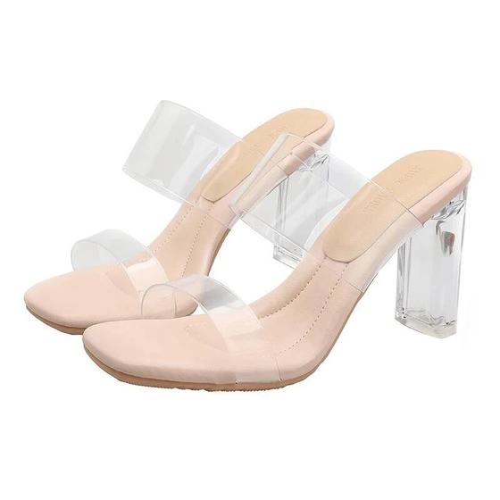 Shit Sense Sheepskin Transparent High Heel Sandals 2025 Summer New Crystal Heel Coarse Heel Outer Wear Sandals for Women