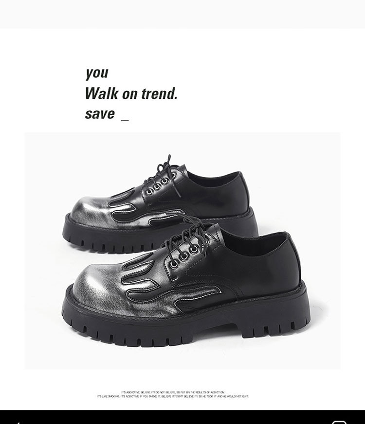 Unique Flame Design Thick Sole Trendy 2024 New Worn out Colored Casual Big Head Leather Shoes 9520-X_voghion.com